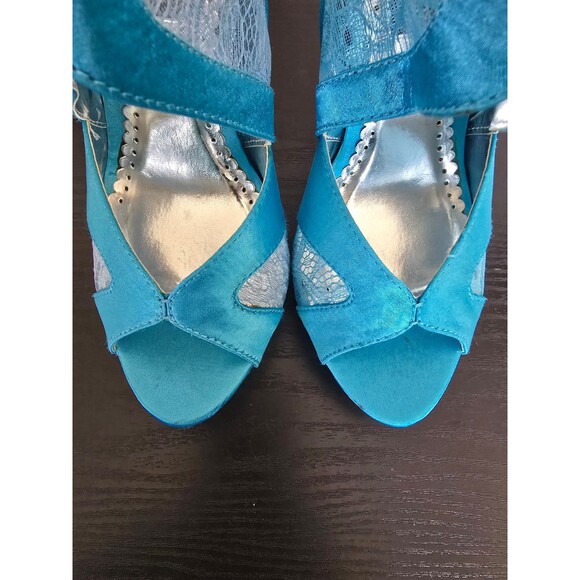 Tony Bowls blue satin high heel open toe pumps women's size 7 - Picture 6 of 12